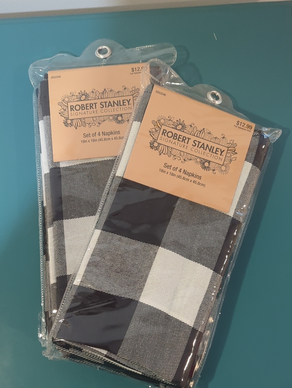 NWT Buffalo Check Black & White Plaid Robert Stanley cloth napkins set of 8